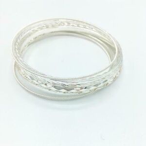 Set of 8 Sterling Silver Overlay Diamond Cut Bangle Bracelets ~ New!